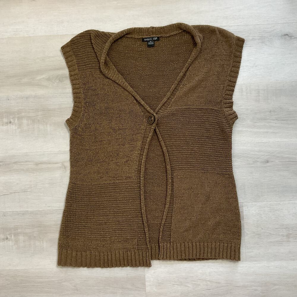 August Silk One Button Asymmetrical Sleeveless Knit Cardigan Brown Womens XL